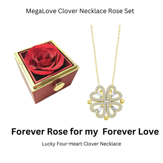 Mega Love Clover Crystal Necklace With Rose 🌹